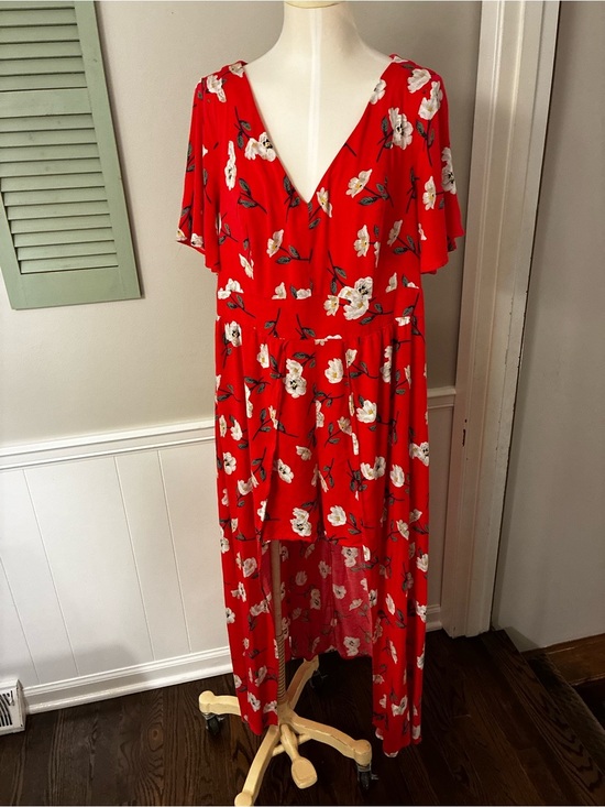 torrid Pants - Torrid Floral Maxi Challis Walk-Through Dress In Vibrant Salmon Pink Color